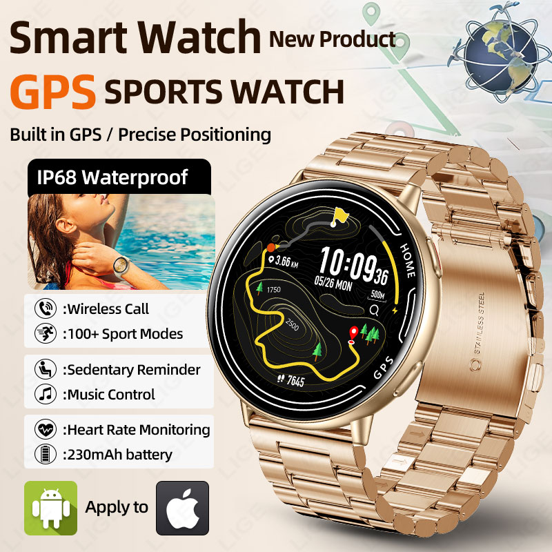 Hybrid Smartwatch - LIGE GPS Смарт-часы Мониторинг сердечного ритма